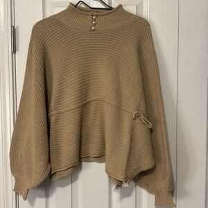 POL Beige Dolman Sleeve Turtle Neck Sweater Front Shirring Detail New Boutique